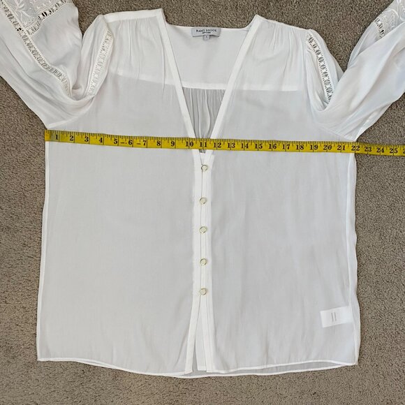 Ramy Brook Noa Blouse Size Large White Lace Insert Peasant Career Corp Blouse - Picture 8 of 9